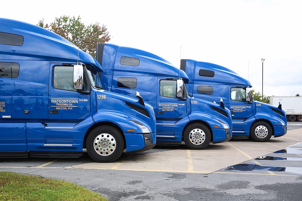 Fleet of trucks at Watsontown Trucking Company